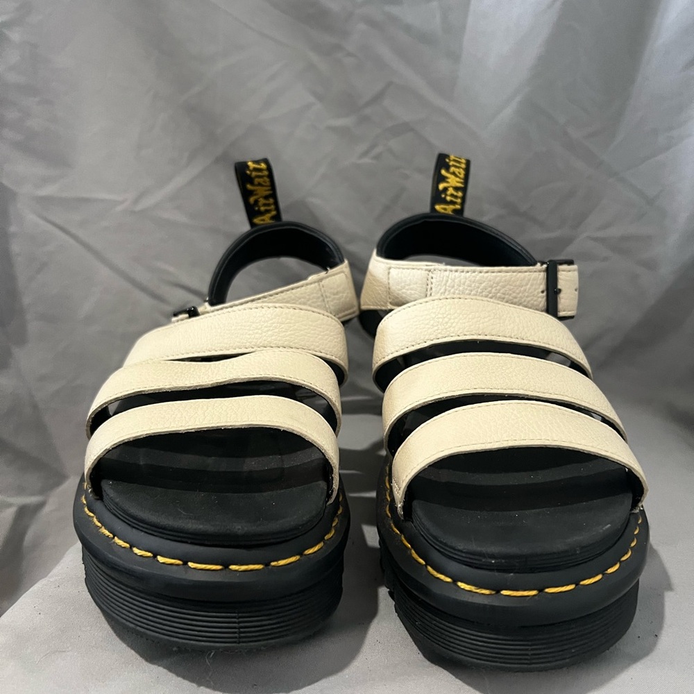 Dr. Martens Cream Strappy Platform Sandals with Black Soles